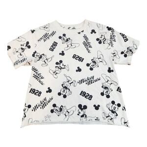 Disney Mickey Mouse tshirt sz XS 100% cotton rolled raw hem black and white 1928